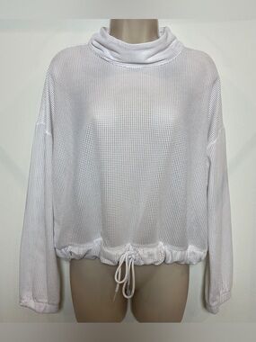 GAP White Mesh Drawstring Activewear Athleisure Hem Long-Sleeve Top